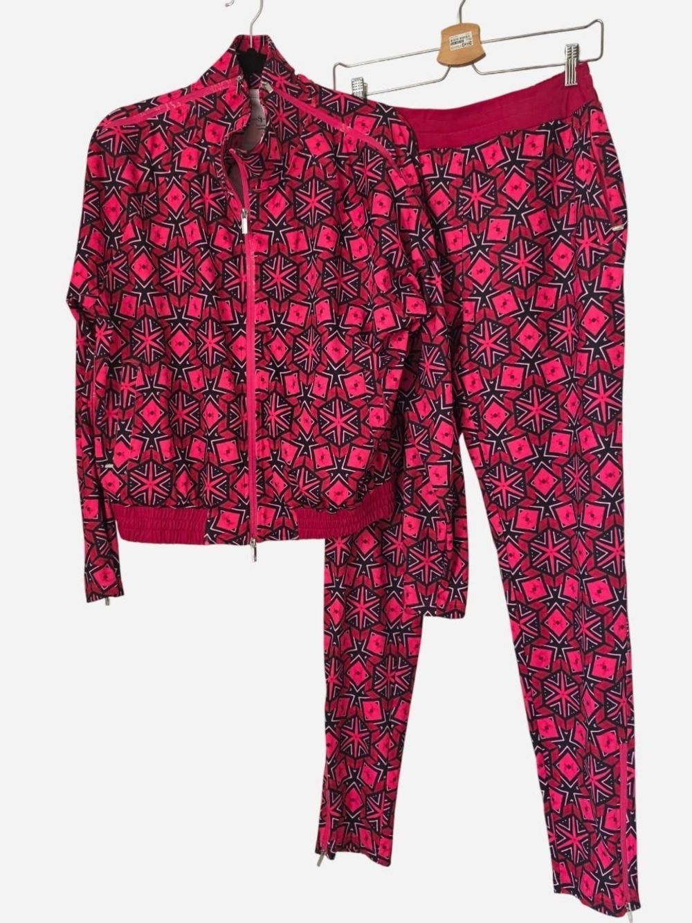 Sassy Jones Pink & Black Geo-Print Track Jacket and Joggers